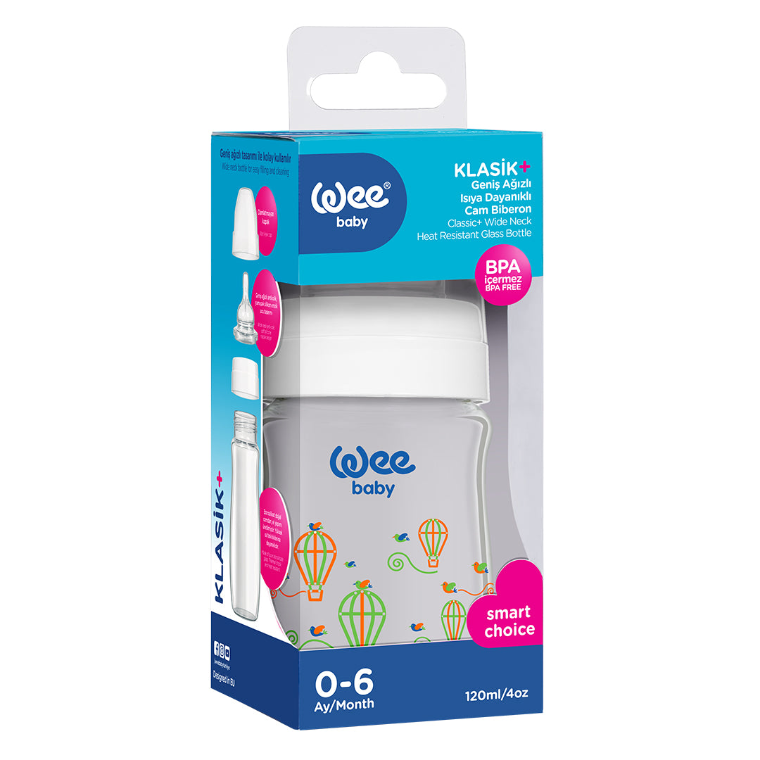 Buy Wee Baby Heat Resistant Patterned Classical Wide Neck Glass Feeding Bottle 120ml (Sold Separately Subject to Availability) | Yallatoys.com