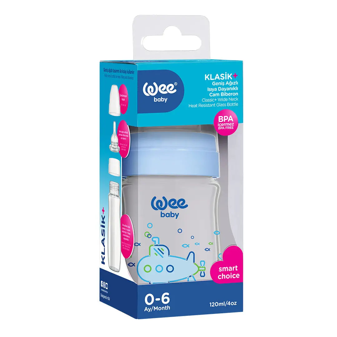 Wee Baby Heat Resistant Patterned Classical Wide Neck Glass Feeding Bottle 120ml (Sold Separately Subject to Availability) Wee Baby Yallatoys