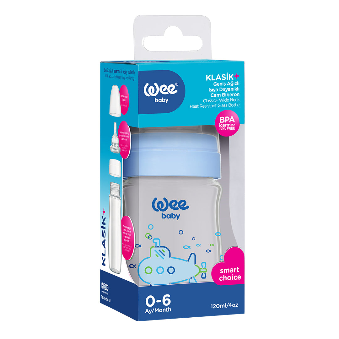 Buy Wee Baby Heat Resistant Patterned Classical Wide Neck Glass Feeding Bottle 120ml (Sold Separately Subject to Availability) | Yallatoys.com