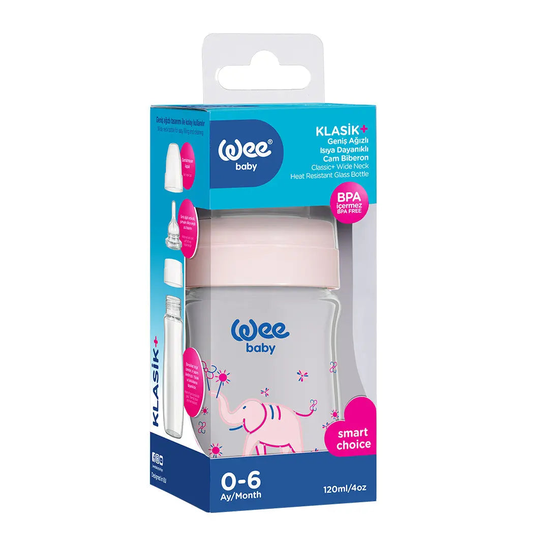Wee Baby Heat Resistant Patterned Classical Wide Neck Glass Feeding Bottle 120ml (Sold Separately Subject to Availability) Wee Baby Yallatoys