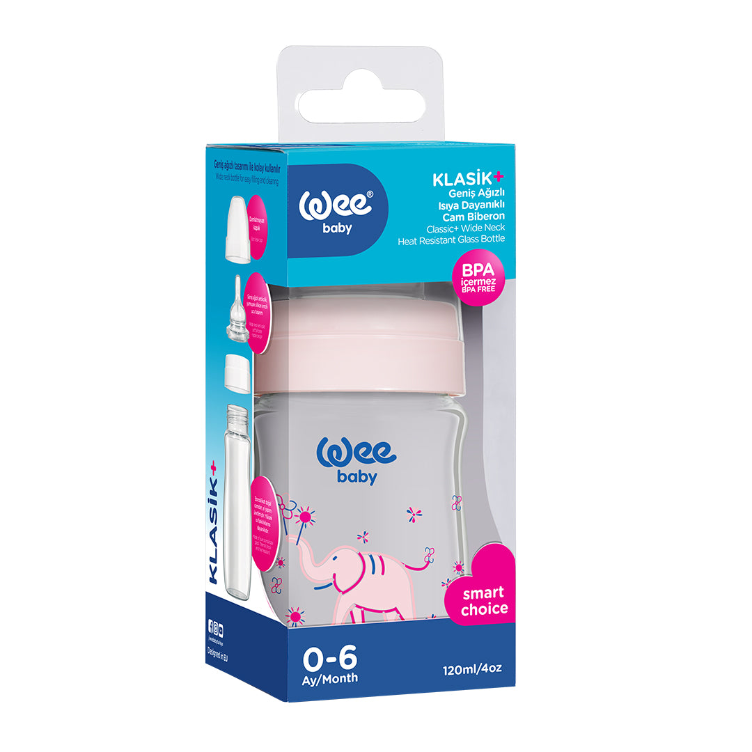 Buy Wee Baby Heat Resistant Patterned Classical Wide Neck Glass Feeding Bottle 120ml (Sold Separately Subject to Availability) | Yallatoys.com