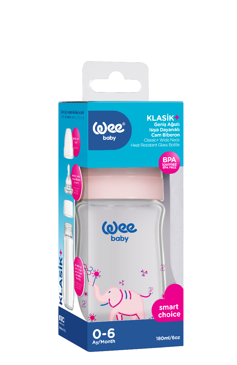 Buy Wee Baby Heat Resistant Patterned  Classical Wide Neck Glass Fedding Bottle 180ml (Sold Separately Subject to Availability) | Yallatoys.com