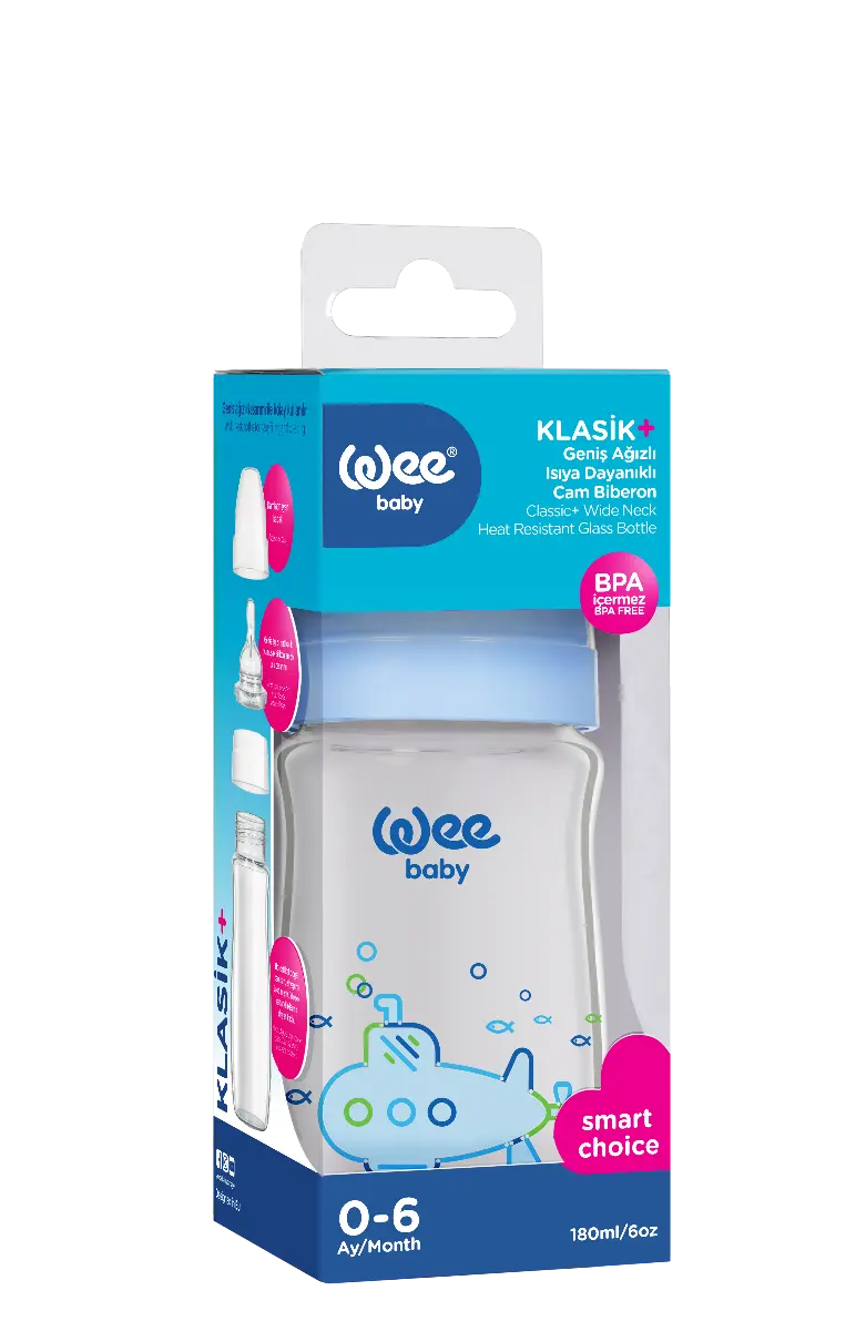 Wee Baby Heat Resistant Patterned  Classical Wide Neck Glass Fedding Bottle 180ml (Sold Separately Subject to Availability) Wee Baby Yallatoys