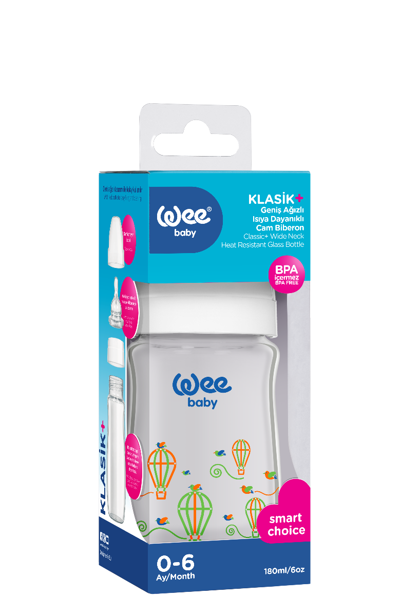 Buy Wee Baby Heat Resistant Patterned  Classical Wide Neck Glass Fedding Bottle 180ml (Sold Separately Subject to Availability) | Yallatoys.com