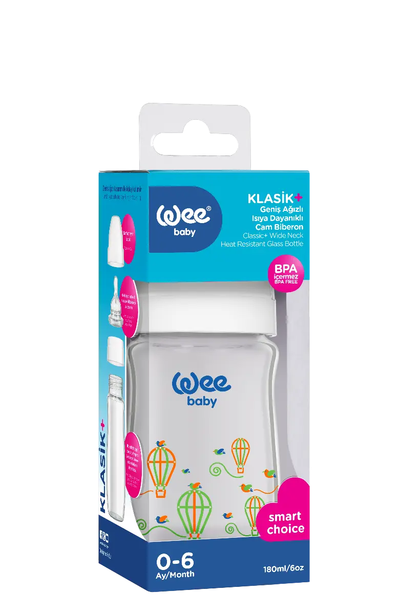 Wee Baby Heat Resistant Patterned  Classical Wide Neck Glass Fedding Bottle 180ml (Sold Separately Subject to Availability) Wee Baby Yallatoys