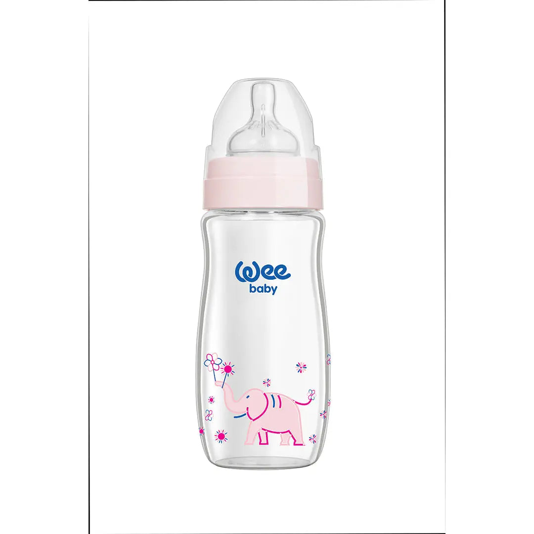 Wee Baby Heat Resistant Patterned Classical Wide Neck Glass Fedding Bottle 280ml (Sold Separately Subject to Availability) Wee Baby