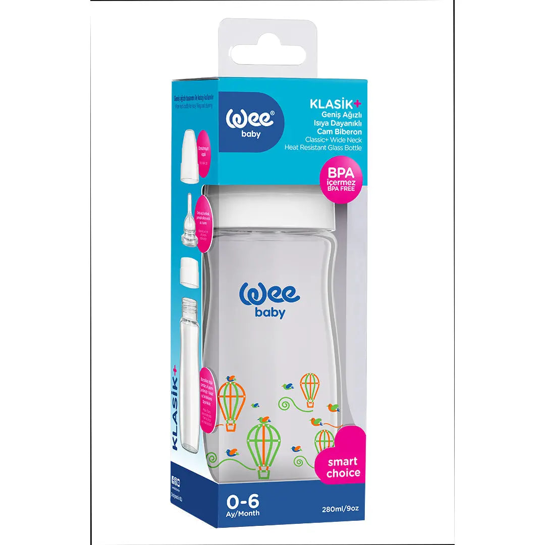 Wee Baby Heat Resistant Patterned Classical Wide Neck Glass Fedding Bottle 280ml (Sold Separately Subject to Availability) Wee Baby