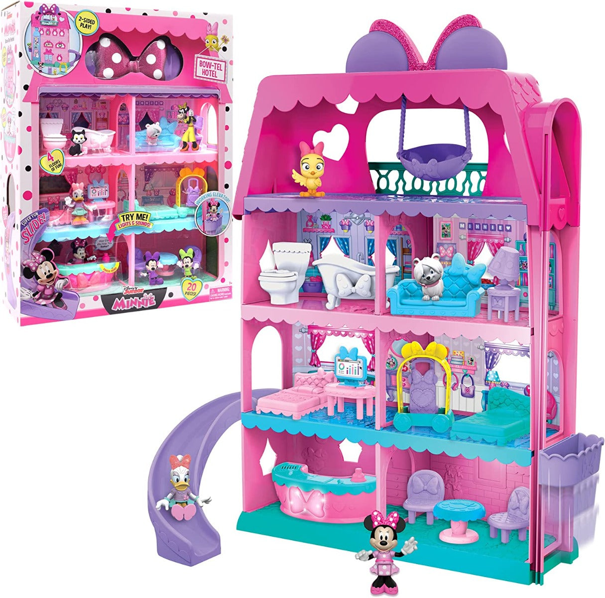 Buy Disney Minnie Mouse Bow Tel Hotel 2 Sided Playset with 20 Accessories | Yallatoys.com