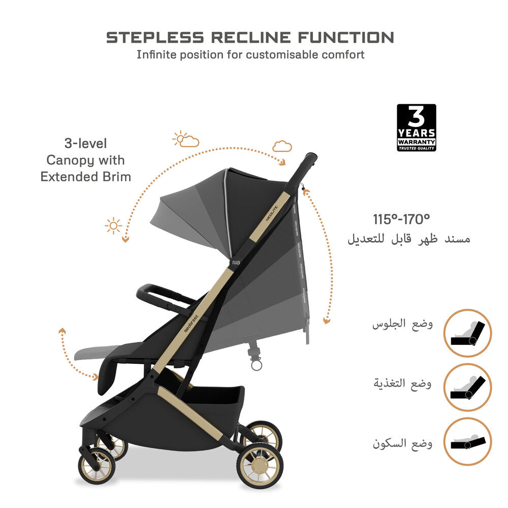 Neobreez Neolite Ultra Lightweight Cabin Size Travel Stroller Black Neobreez Yallatoys