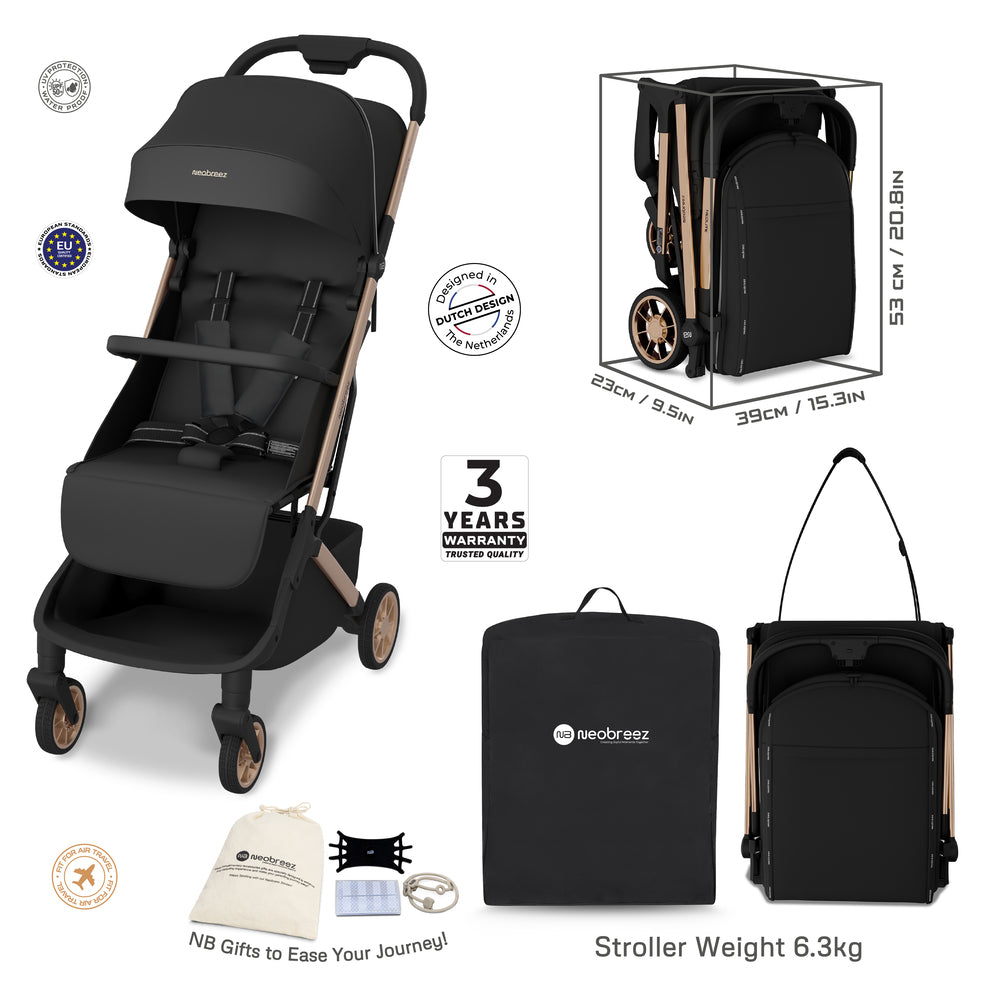 Neobreez Neolite Ultra Lightweight Cabin Size Travel Stroller Black