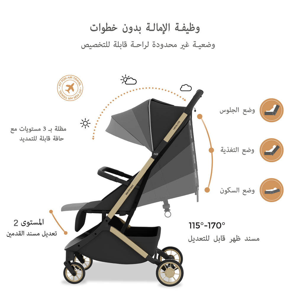 Neobreez Neolite Ultra Lightweight Cabin Size Travel Stroller Black