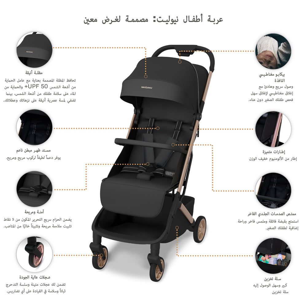 Neobreez Neolite Ultra Lightweight Cabin Size Travel Stroller Black Neobreez Yallatoys