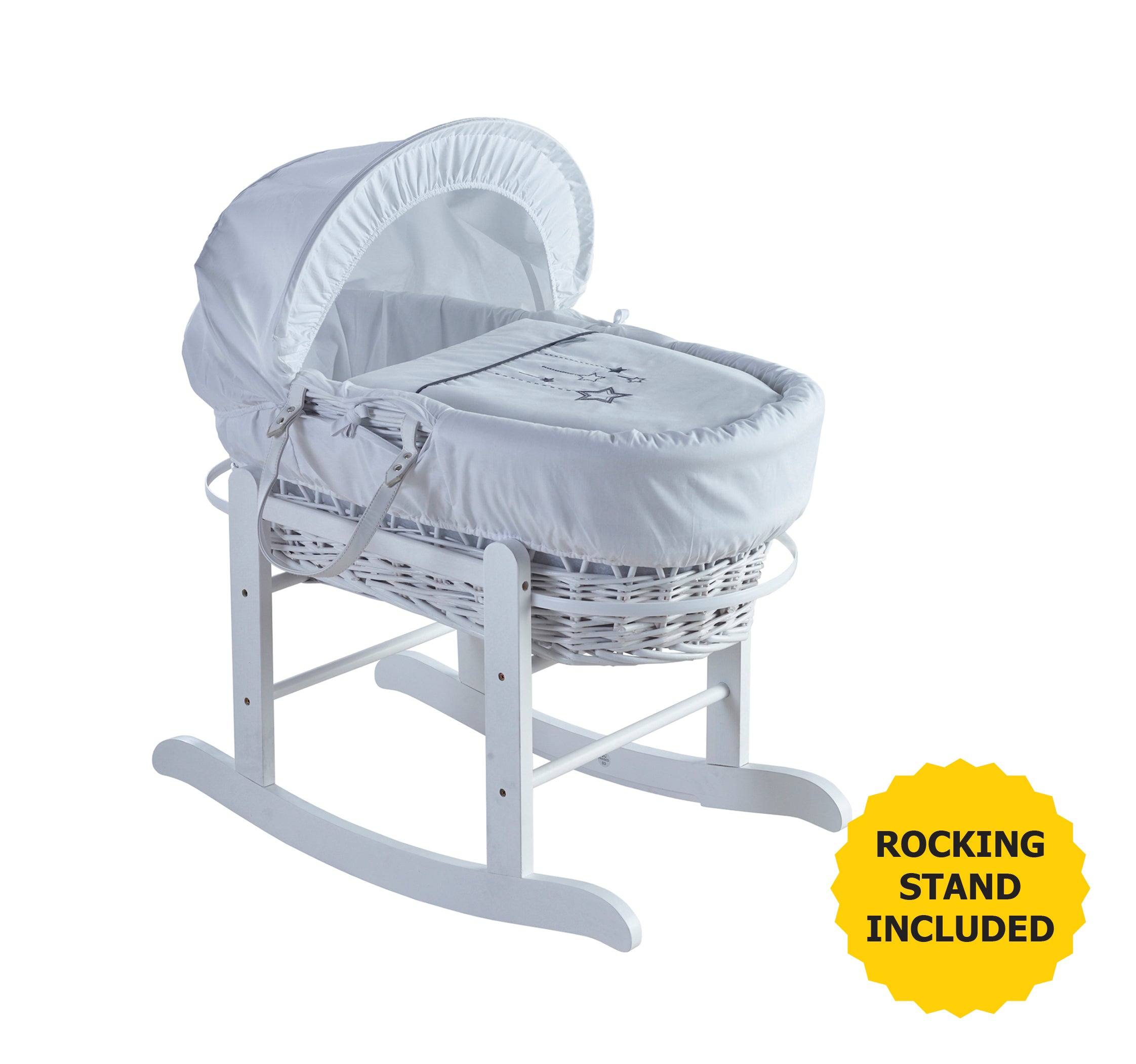 Kinder Valley White Wish Upon a Star Wicker Moses Basket with White Rocker Stand Kinder Valley Yallatoys