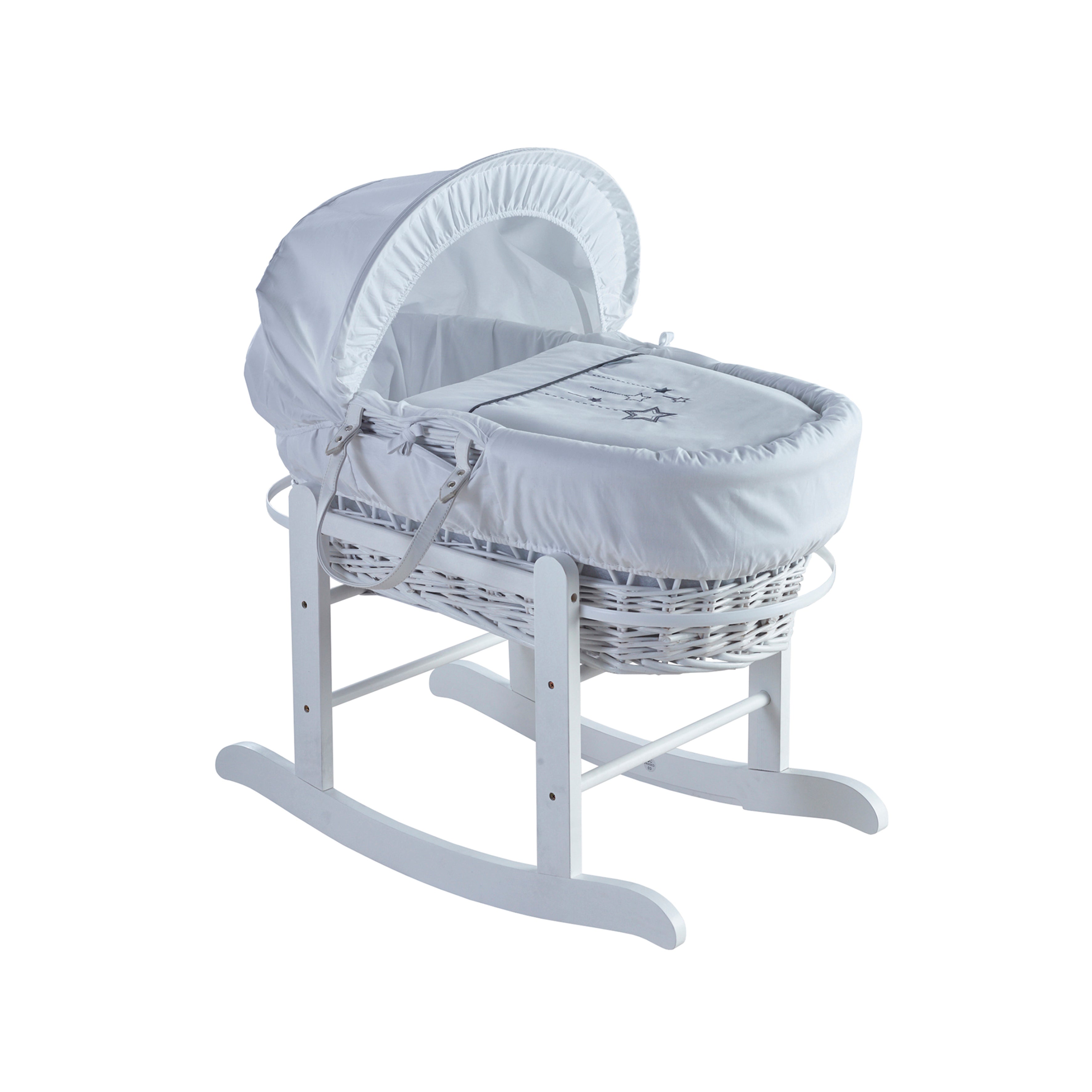 Kinder Valley White Wish Upon a Star Wicker Moses Basket with White Rocker Stand Kinder Valley Yallatoys