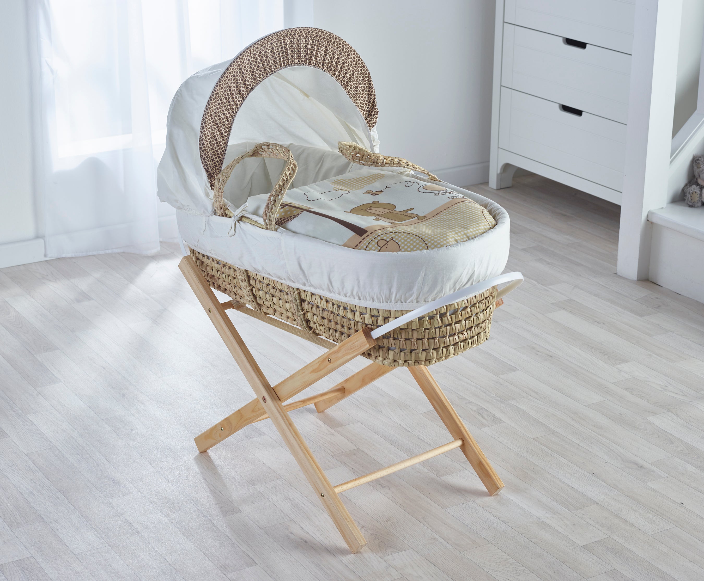 Kinder Valley Tiny Ted Cream Palm Moses Basket with Folding Stand Natural Kinder Valley Yallatoys