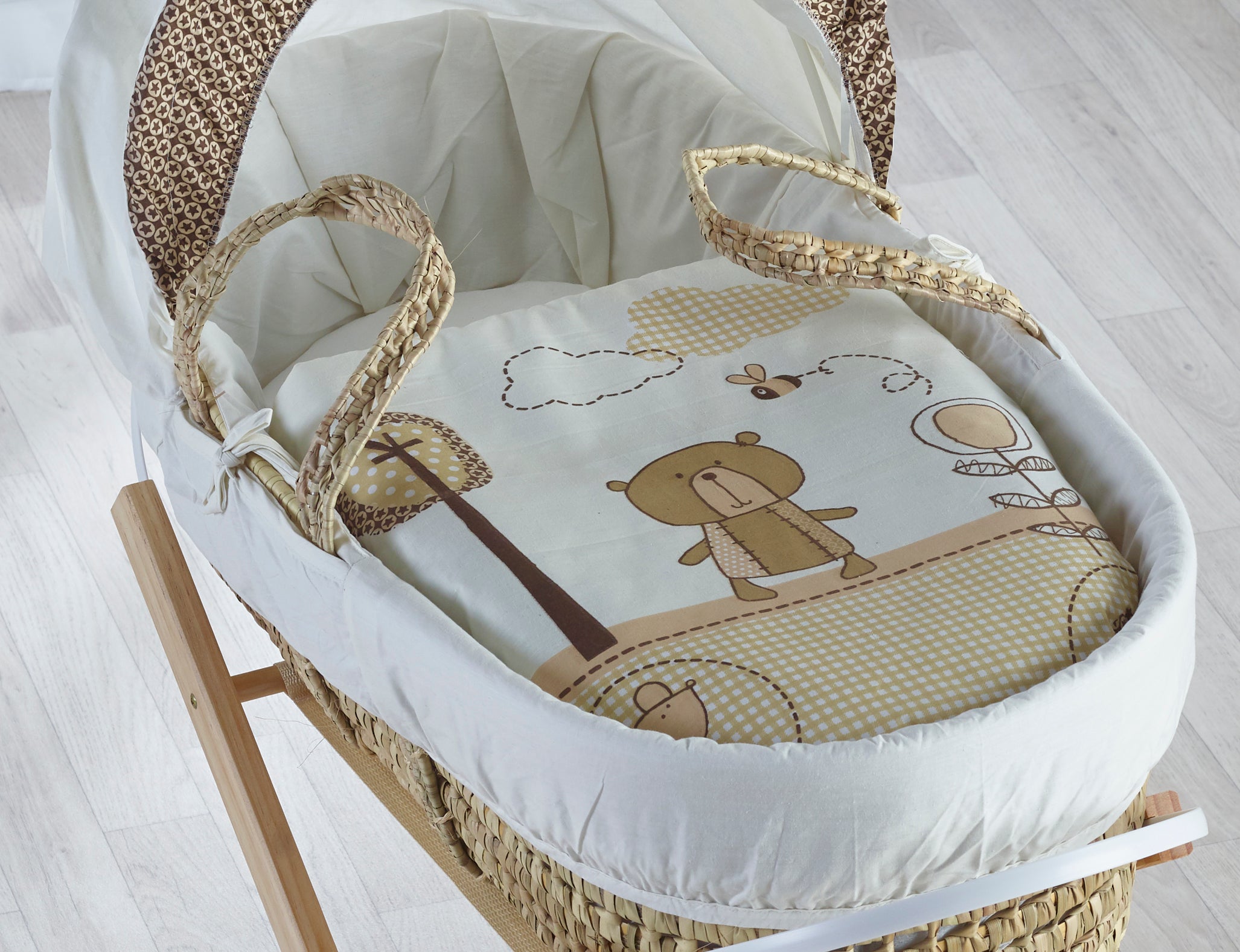 Kinder Valley Tiny Ted Cream Palm Moses Basket with Folding Stand Natural Kinder Valley Yallatoys