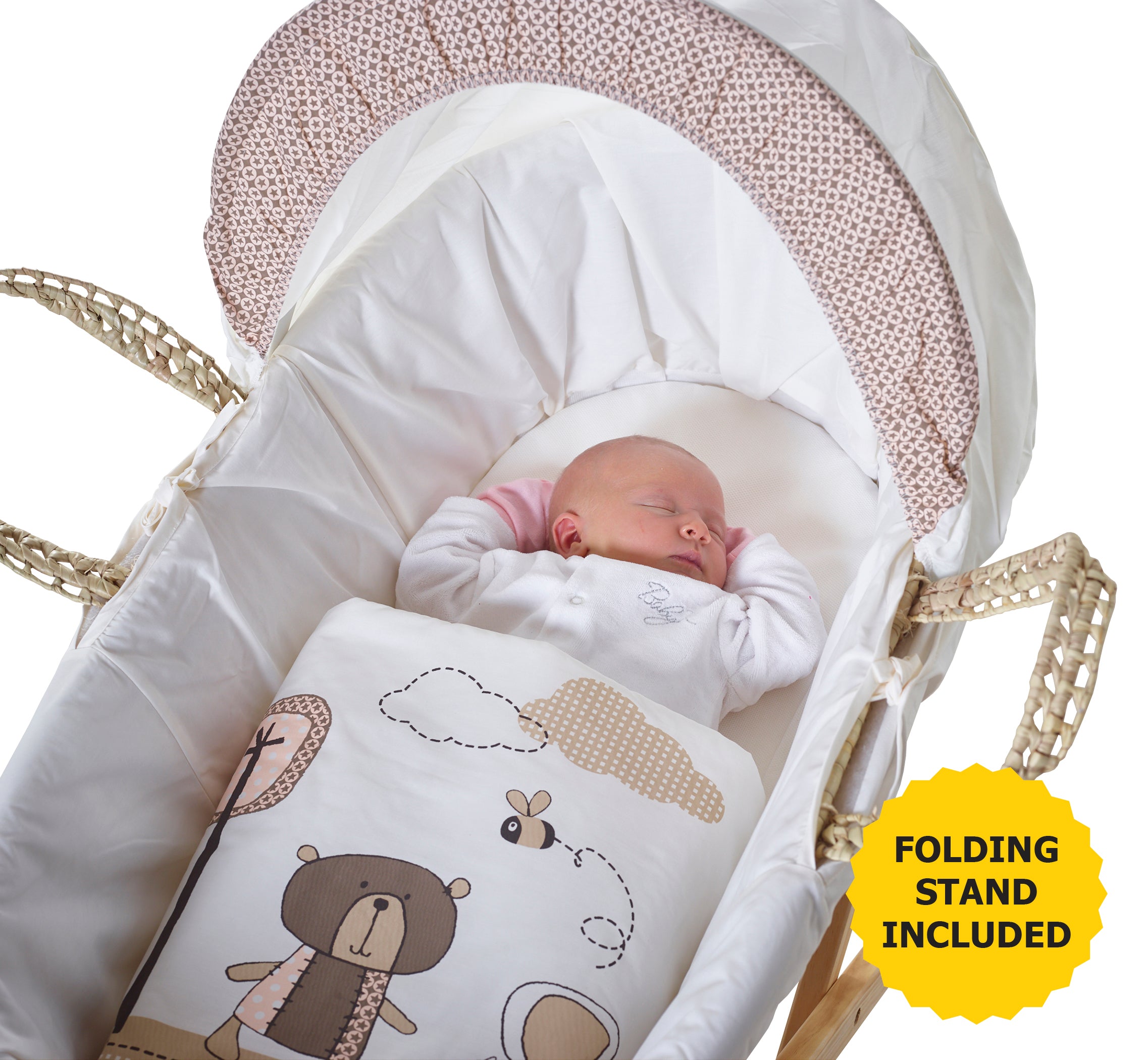 Kinder Valley Tiny Ted Cream Palm Moses Basket with Folding Stand Natural Kinder Valley Yallatoys