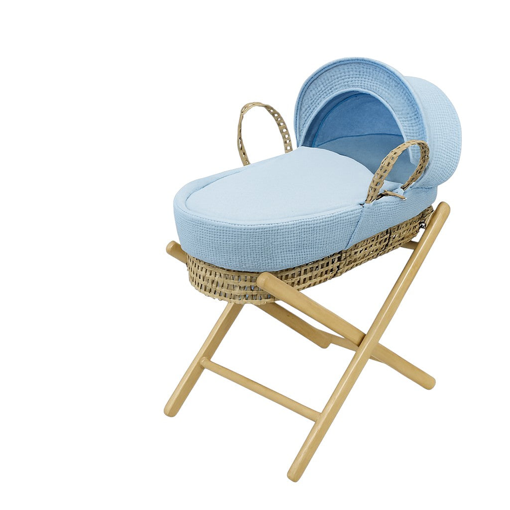Kinder Valley Elegant Waffle Moses Basket with Folding Stand Blue Kinder Valley Yallatoys
