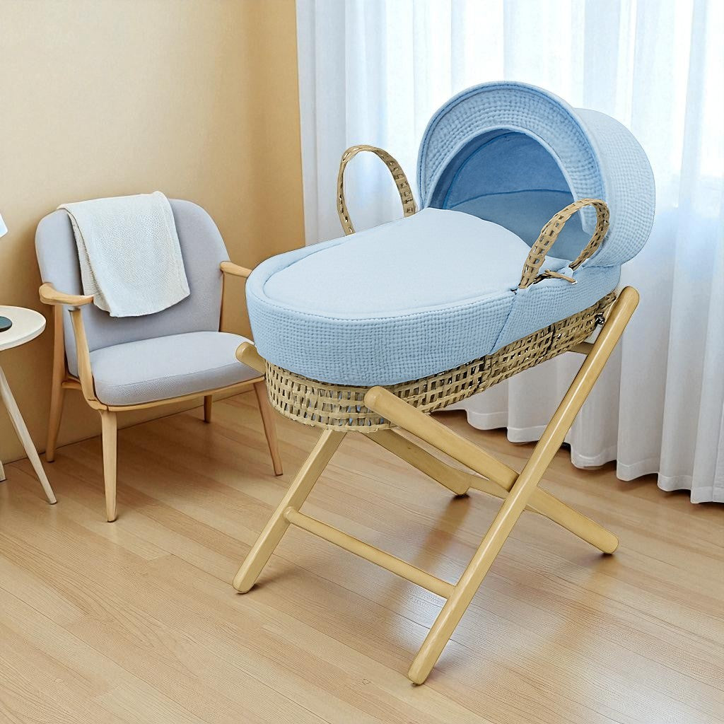 Kinder Valley Elegant Waffle Moses Basket with Folding Stand Blue Kinder Valley Yallatoys