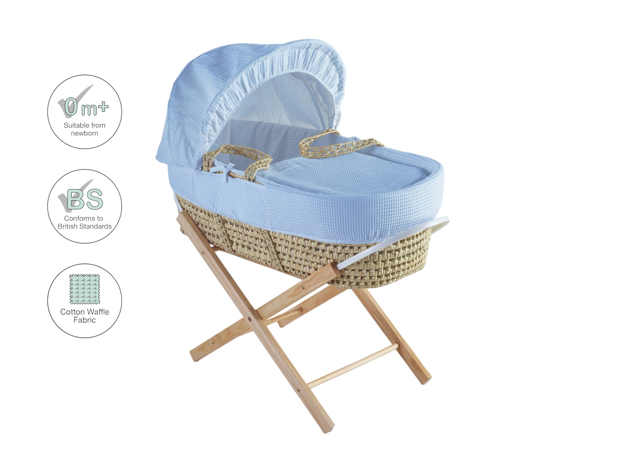 Kinder Valley Elegant Waffle Moses Basket with Folding Stand Blue Kinder Valley Yallatoys