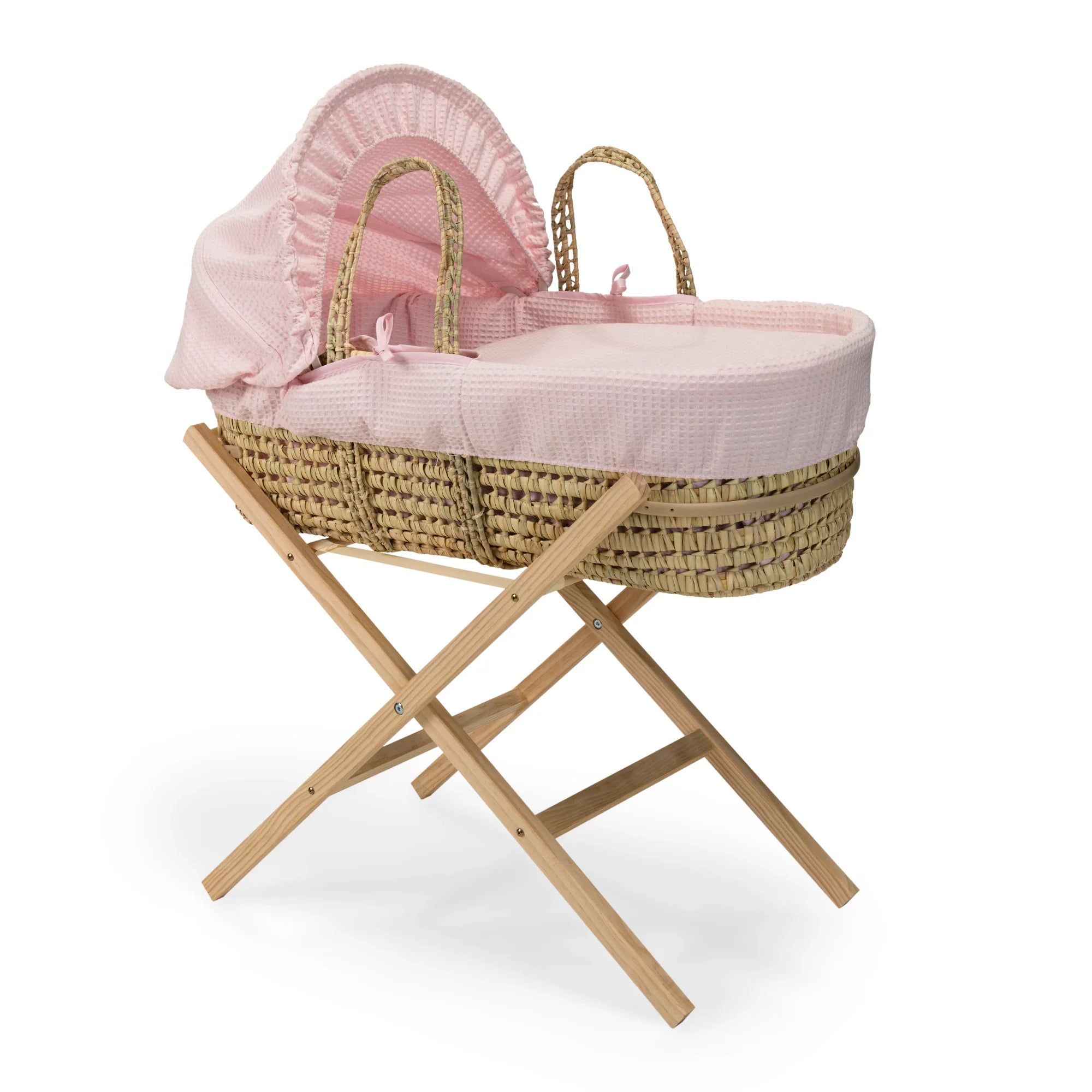 Kinder Valley Elegant Waffle Moses Basket With Folding Stand Pink Kinder Valley Yallatoys
