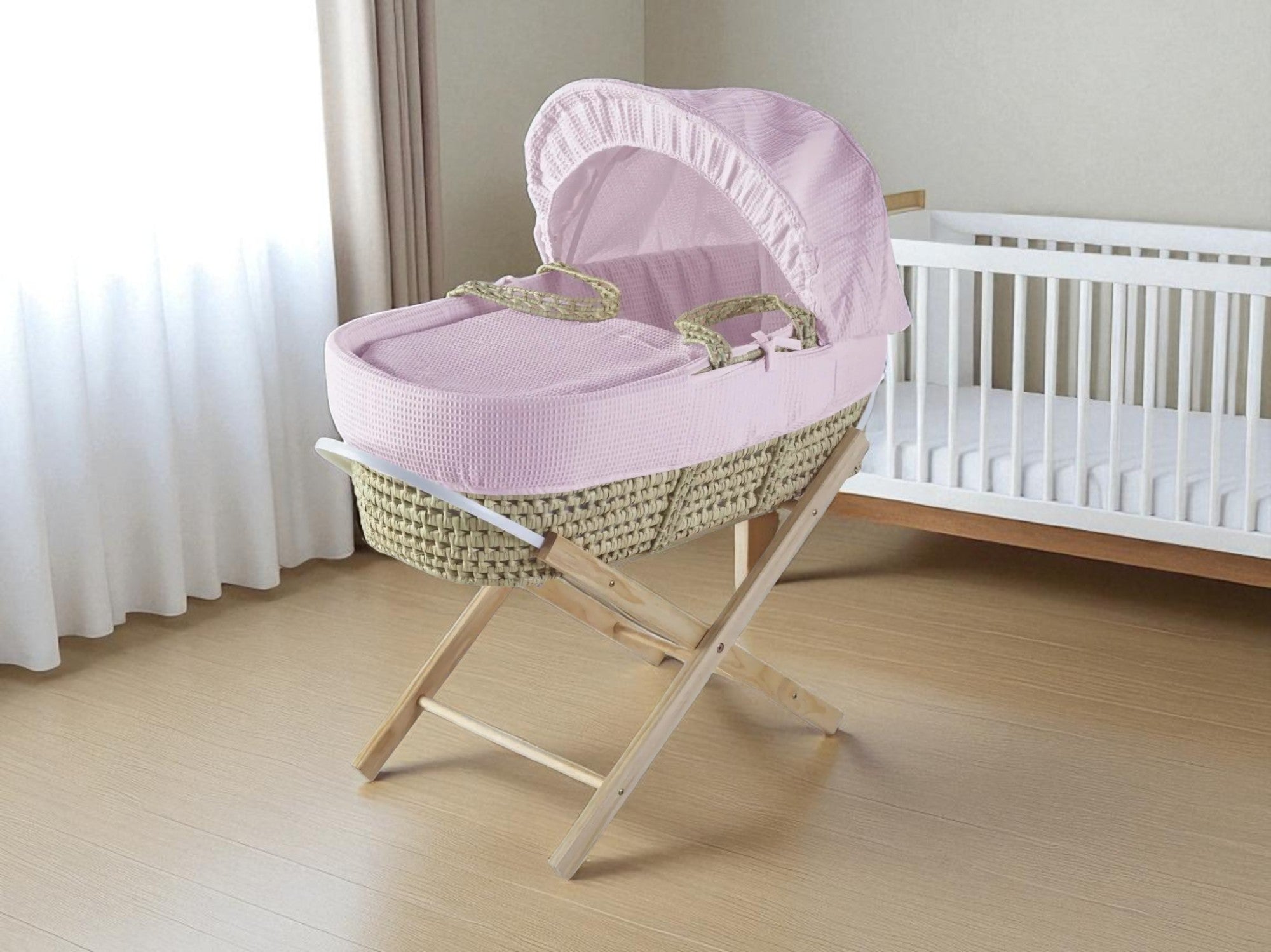 Kinder Valley Elegant Waffle Moses Basket With Folding Stand Pink Kinder Valley Yallatoys