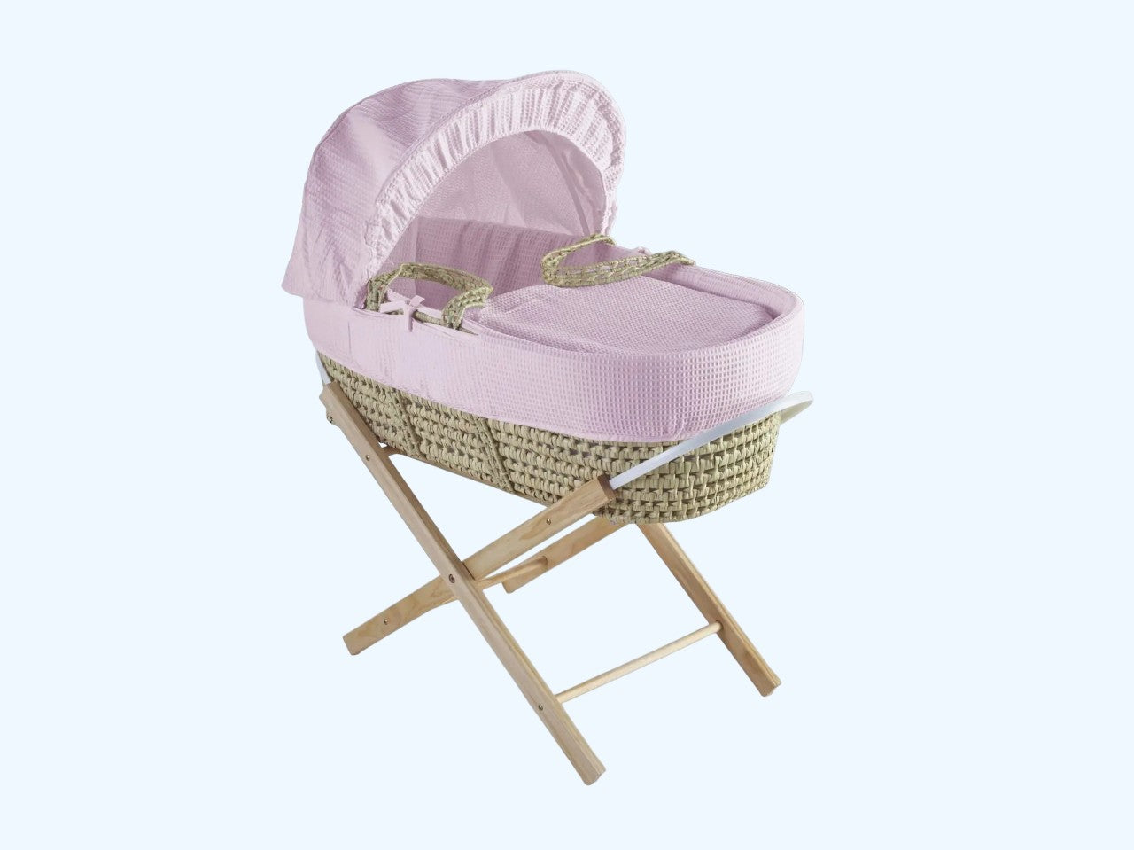 Kinder Valley Elegant Waffle Moses Basket With Folding Stand Pink Kinder Valley Yallatoys