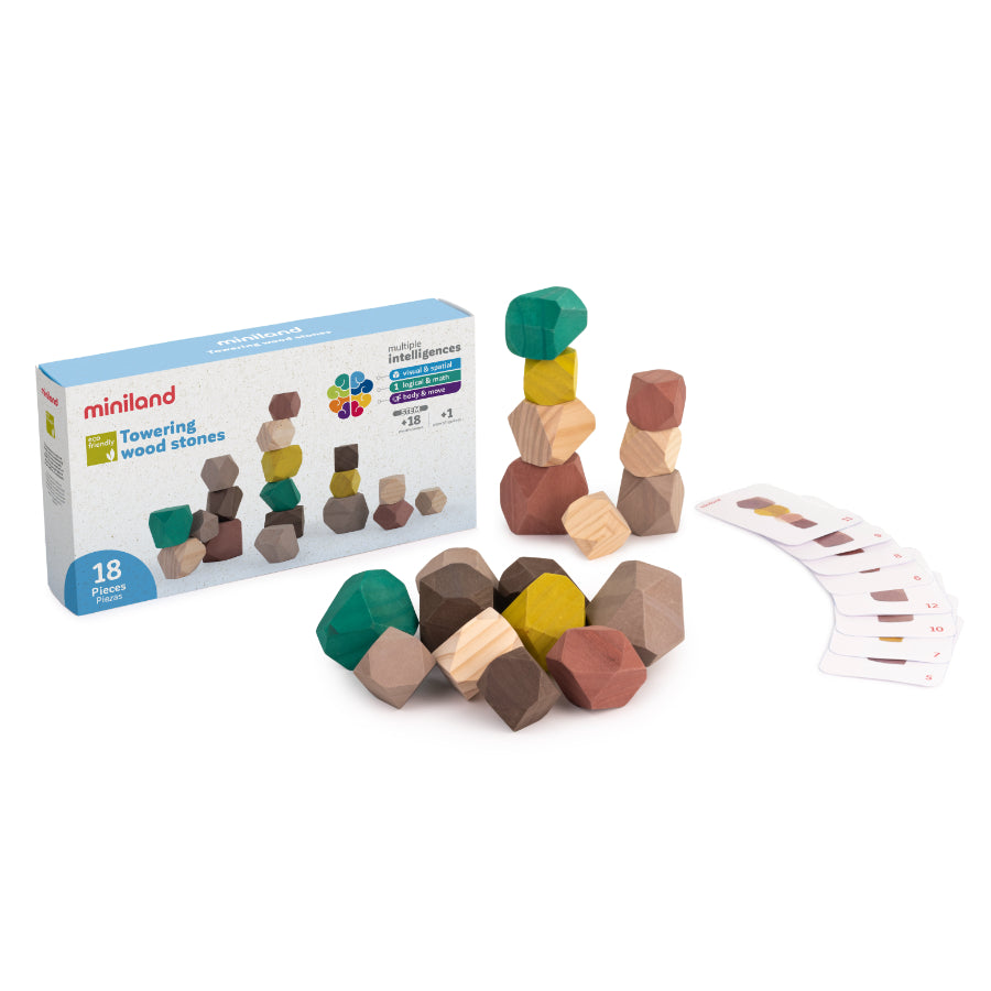 Buy Miniland Aptitude Eco Towering Wooden Stones 18pcs | Yallatoys.com