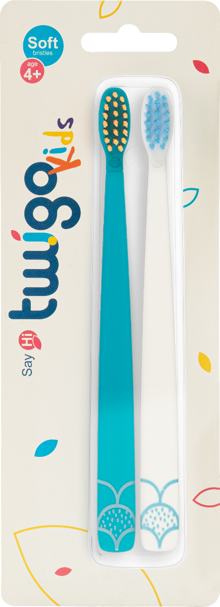 Flipper 2 Piece Twigo Toothbrush for Kids Blue and White Flipper Yallatoys
