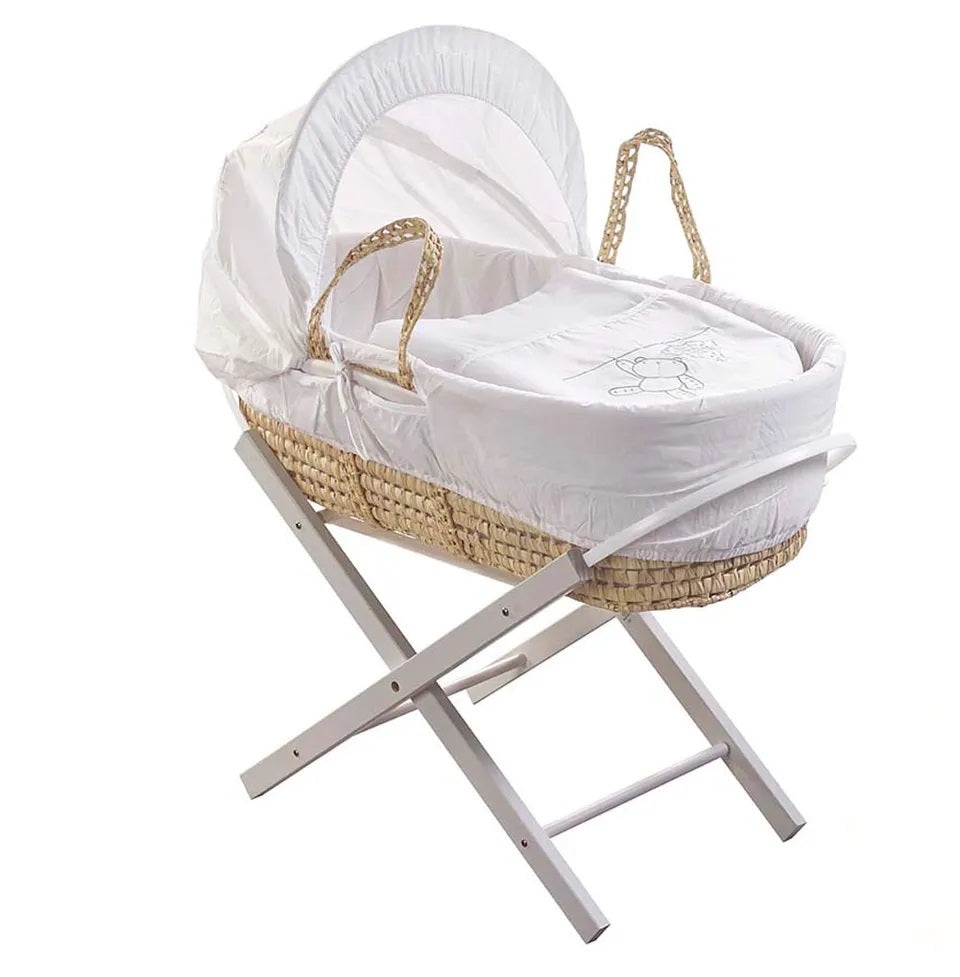 Kinder Valley White Teddy Wash Day Palm Moses Basket with Folding Stand Grey Kinder Valley Yallatoys