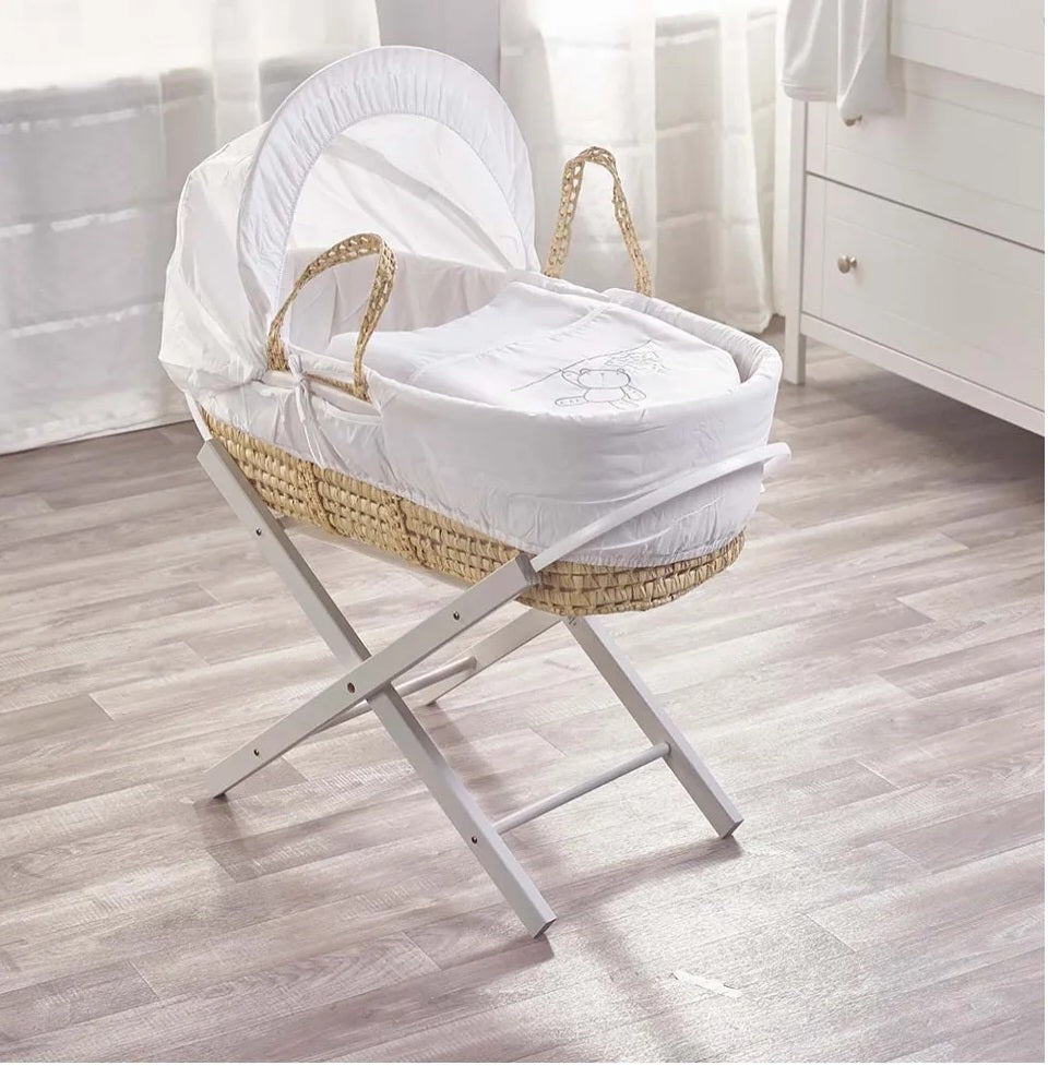 Kinder Valley White Teddy Wash Day Palm Moses Basket with Folding Stand Grey Kinder Valley Yallatoys