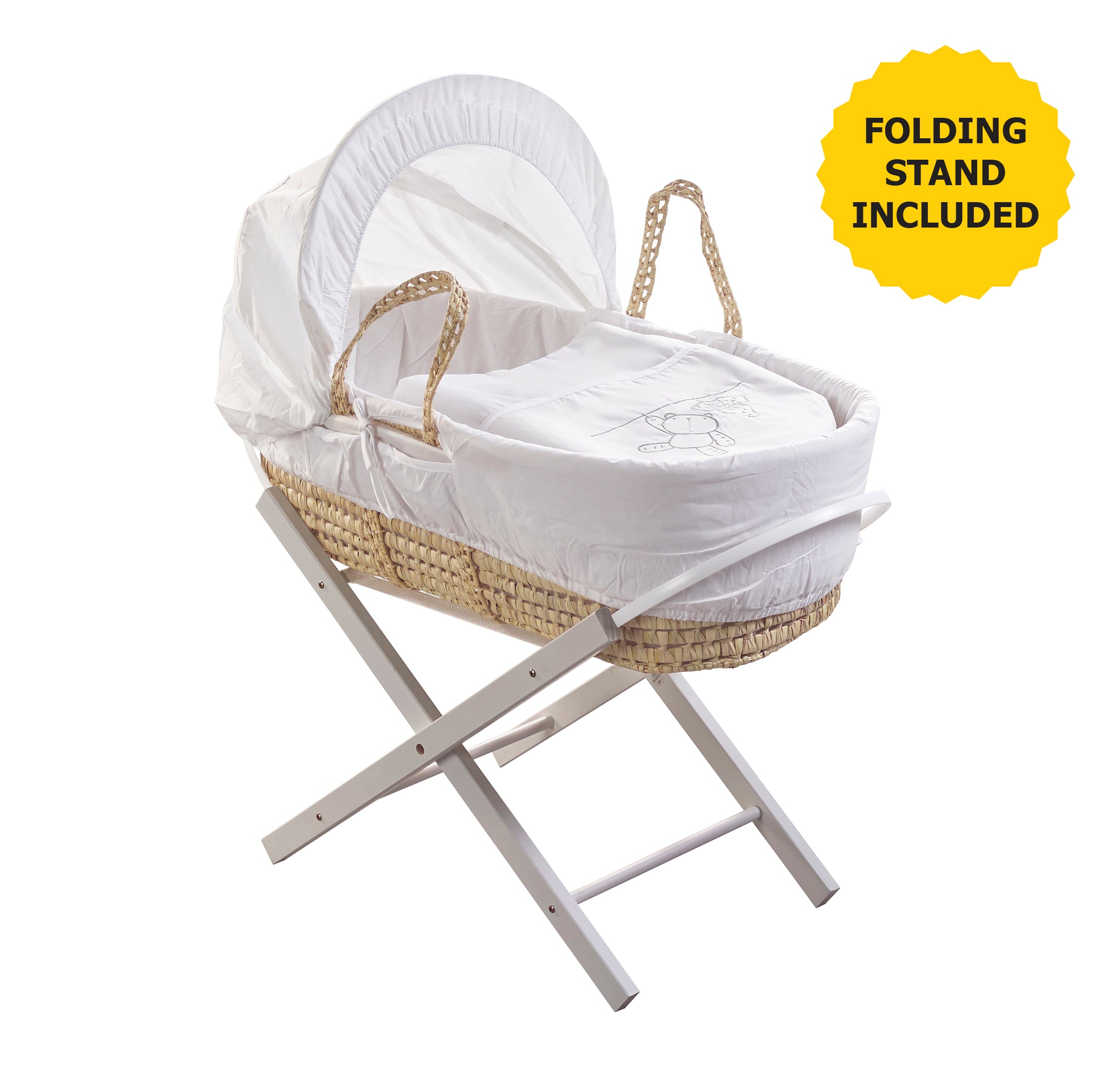 Kinder Valley White Teddy Wash Day Palm Moses Basket with Folding Stand Grey Kinder Valley Yallatoys