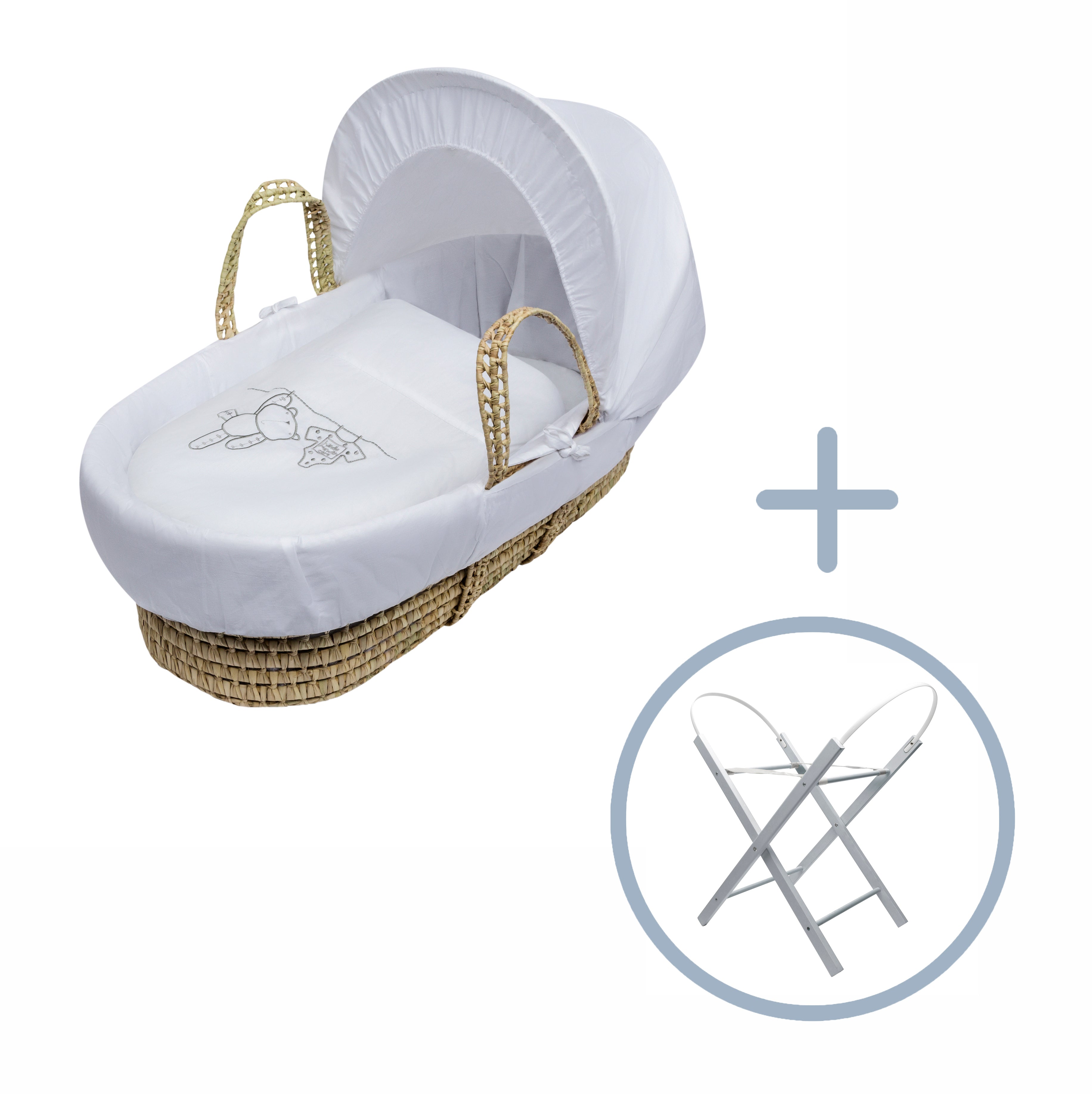 Kinder Valley White Teddy Wash Day Palm Moses Basket with Folding Stand Grey Kinder Valley Yallatoys