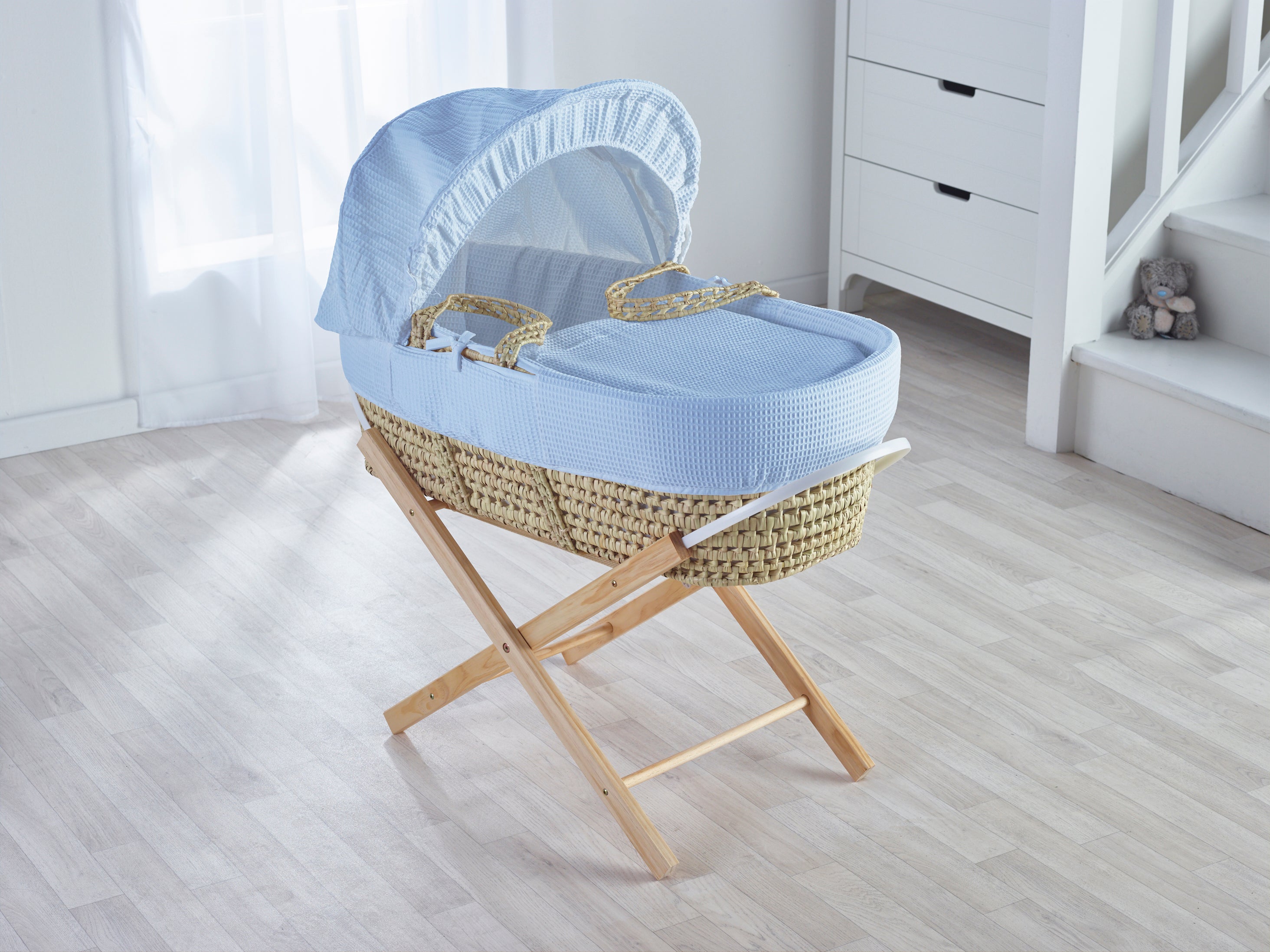 Kinder Valley Elegant Waffle Moses Basket with Folding Stand Blue Kinder Valley Yallatoys