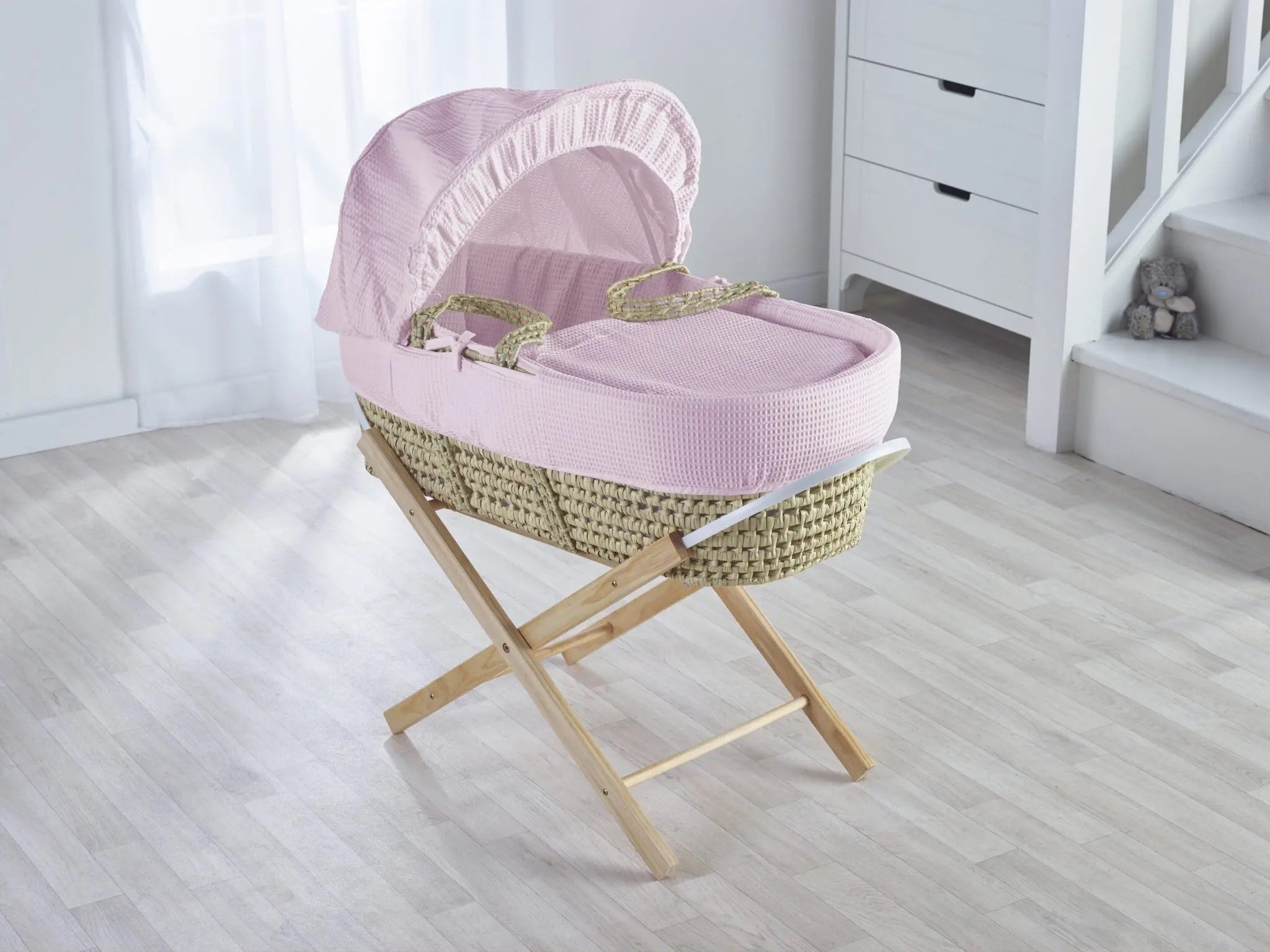 Kinder Valley Elegant Waffle Moses Basket With Folding Stand Pink Kinder Valley Yallatoys
