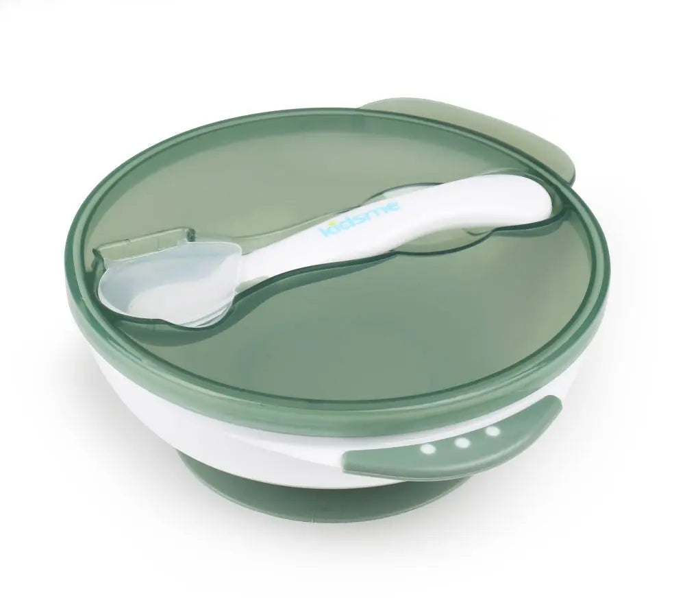 Kidsme Suction Bowl With Ideal Temperature Feeding Spoon Set Grey Kidsme Yallatoys