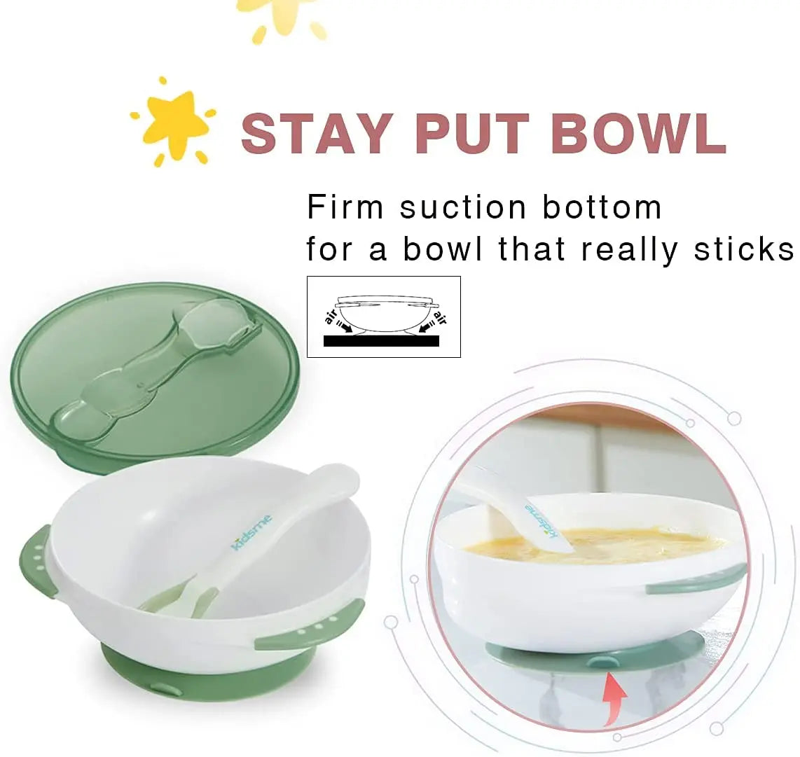 Kidsme Suction Bowl With Ideal Temperature Feeding Spoon Set Grey Kidsme Yallatoys