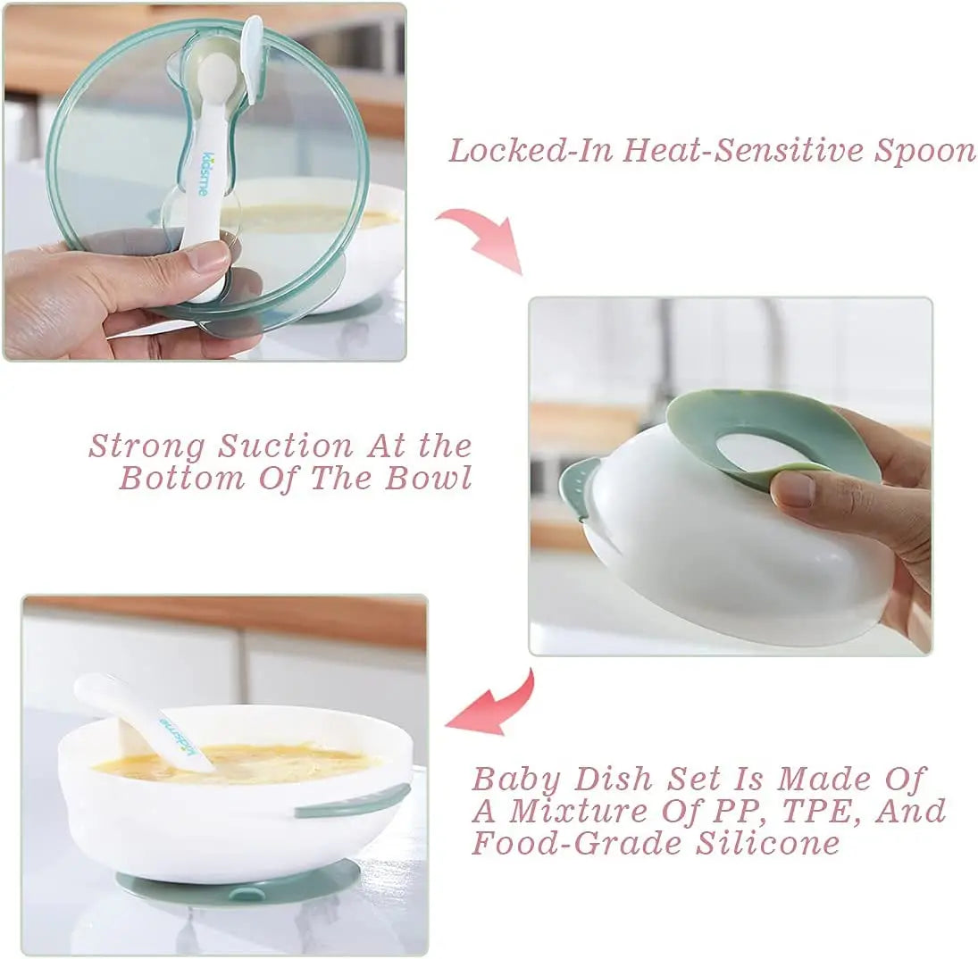 Kidsme Suction Bowl With Ideal Temperature Feeding Spoon Set Grey Kidsme Yallatoys