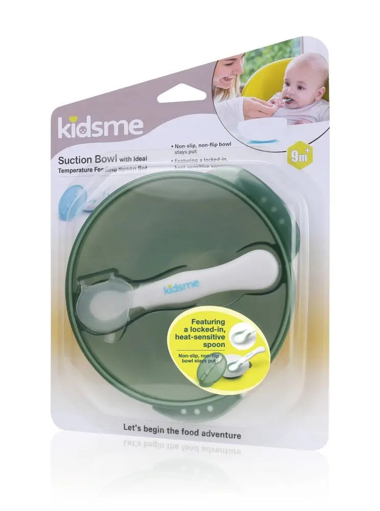 Kidsme Suction Bowl With Ideal Temperature Feeding Spoon Set Grey Kidsme Yallatoys