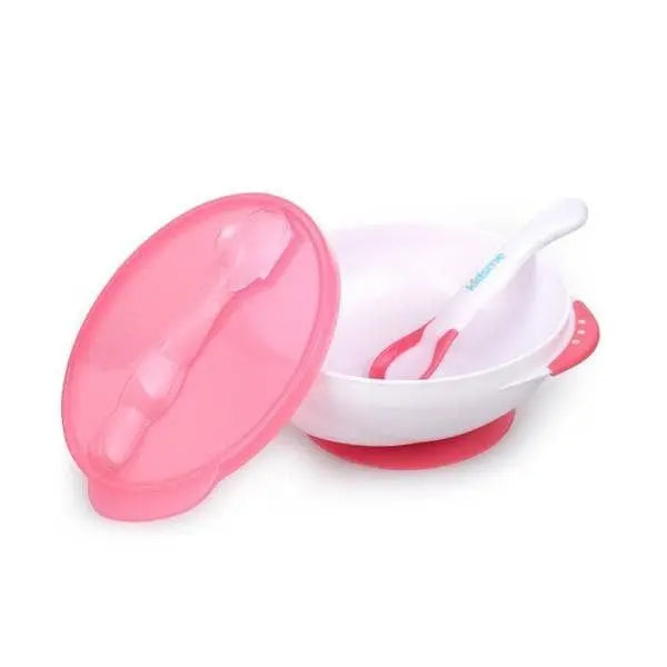 Kidsme Suction Bowl With Ideal Temperature Feeding Spoon Set Pink Kidsme Yallatoys
