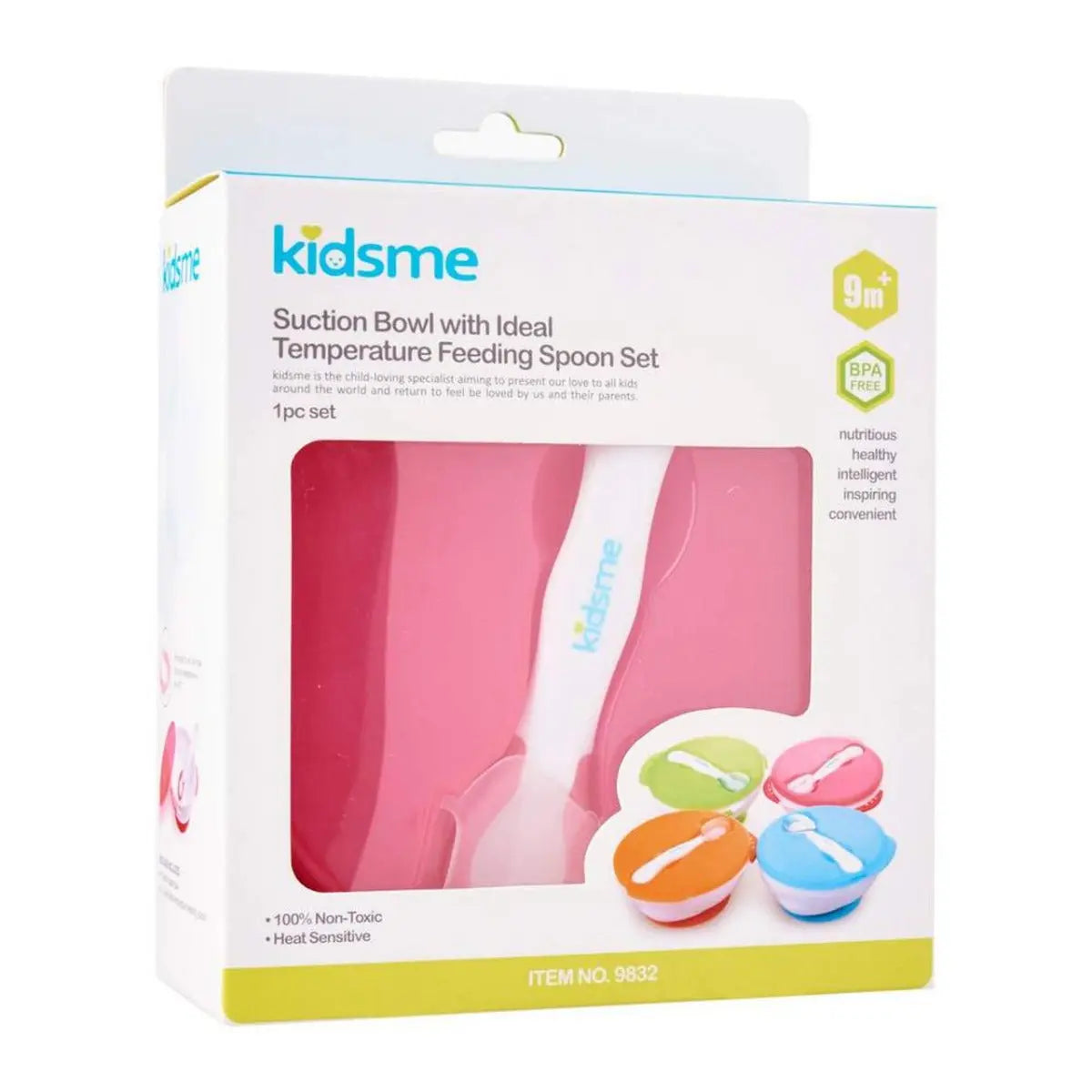 Kidsme Suction Bowl With Ideal Temperature Feeding Spoon Set Pink Kidsme Yallatoys