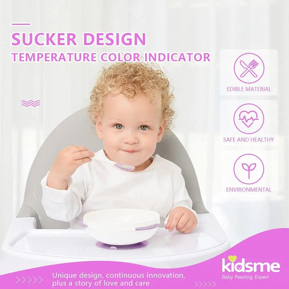 Kidsme Suction Bowl With Ideal Temperature Feeding Spoon Set Purple Kidsme Yallatoys