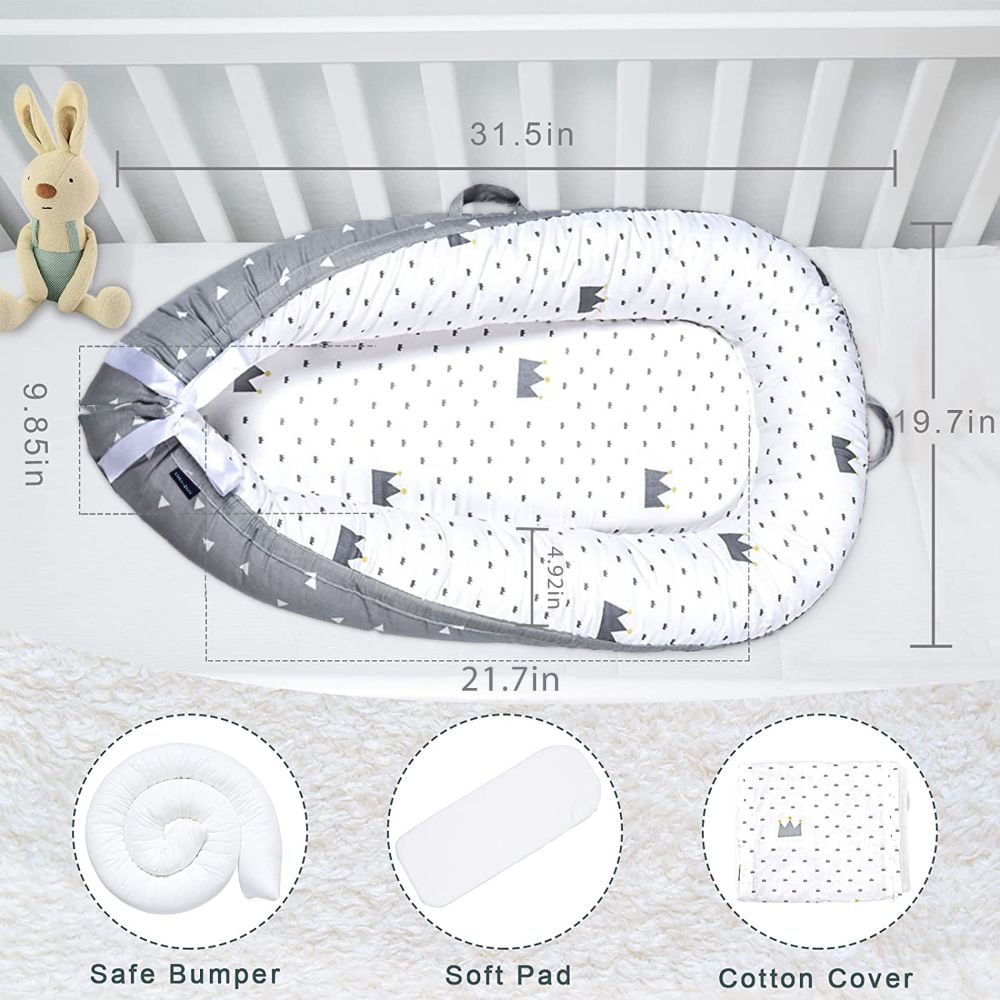 Little Story  Soft Breathable Fiberfill Newborn Lounger Bed Royal Grey Little Story Yallatoys