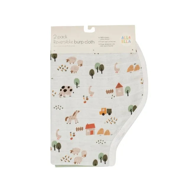 All4Ella Reversible Burp Cloth Country Farm 2 Pcs All4Ella Yallatoys