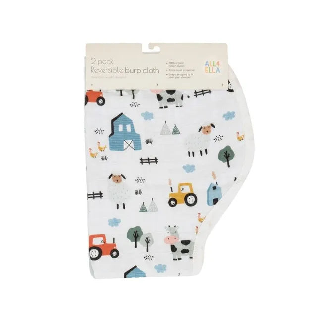 All4Ella Reversible Burp Cloth Barnyard 2 Pcs All4Ella Yallatoys