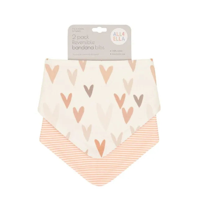 All4Ella Reversible Bandana Bibs Hearts 2 Pcs All4Ella Yallatoys