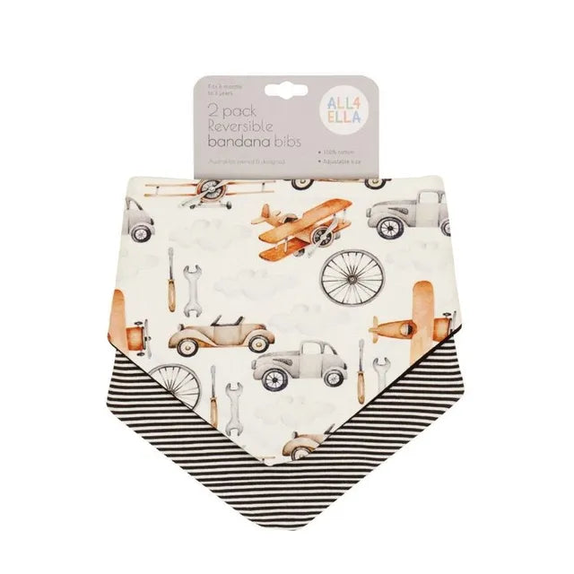 All4Ella Reversible Bandana Bibs Lined Vehicle 2 Pcs All4Ella Yallatoys