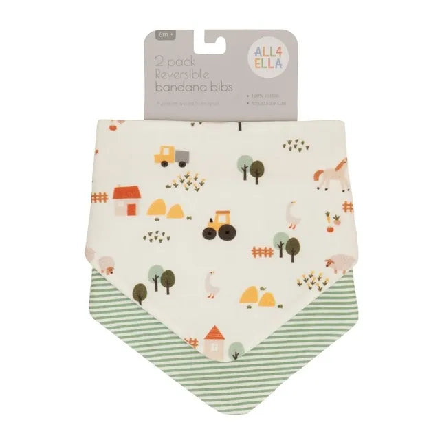 All4Ella Reversible Bandana Bibs Country Farm 2Pcs All4Ella Yallatoys