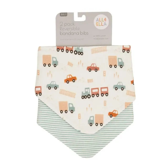 All4Ella - Bandana Bibs 2 Pack - Blue Trucks All4Ella Yallatoys