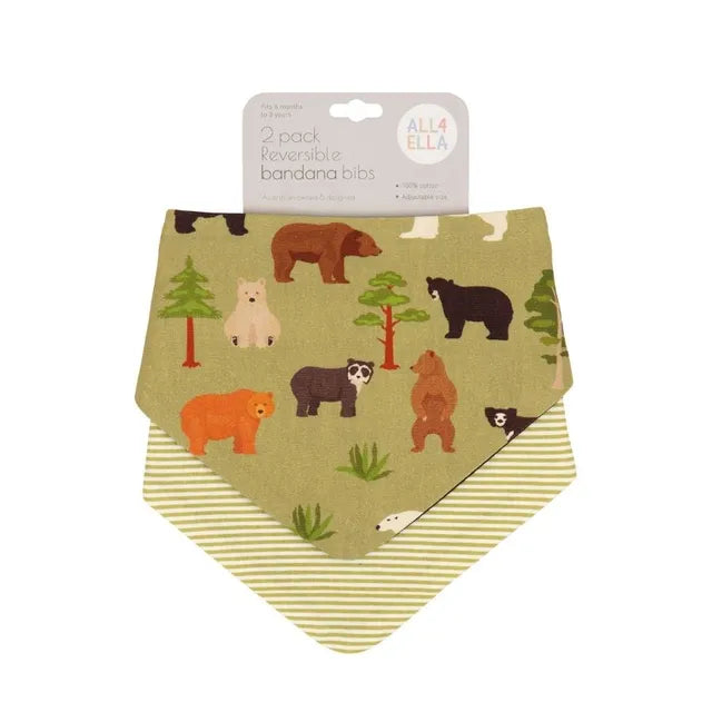 All4Ella - Bandana Bibs 2 Pack - Bears All4Ella Yallatoys
